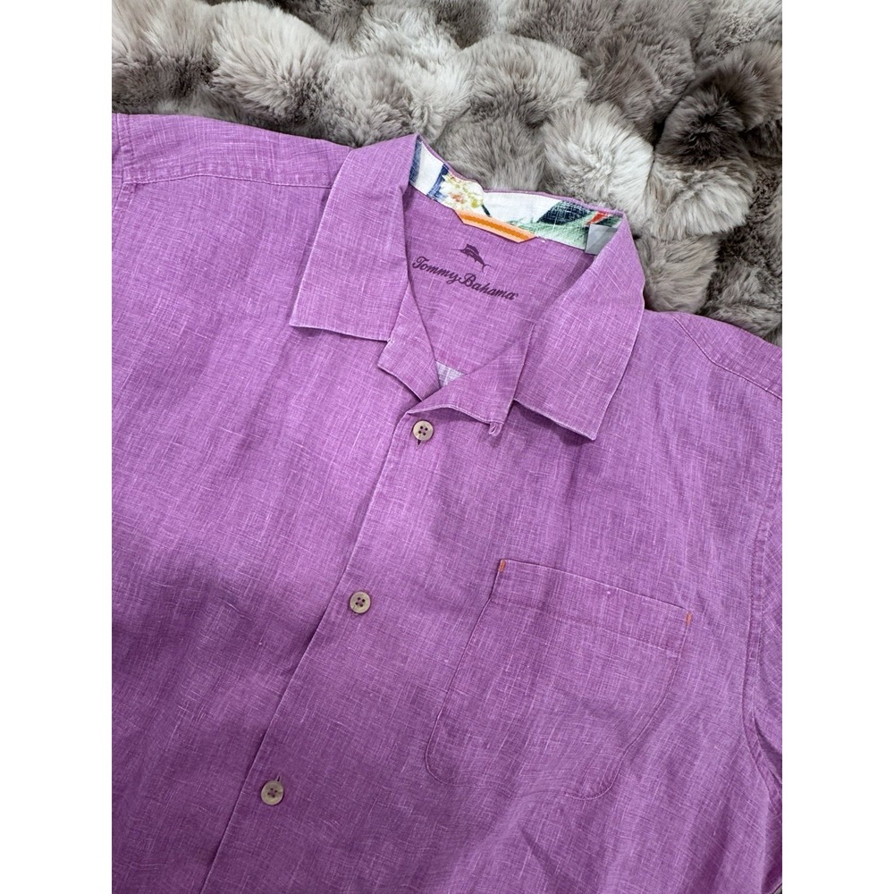 Tommy Bahama Men's Solid Purple Linen Woven Button-Up Shirt Short Sleeve XL - Picture 2 of 4